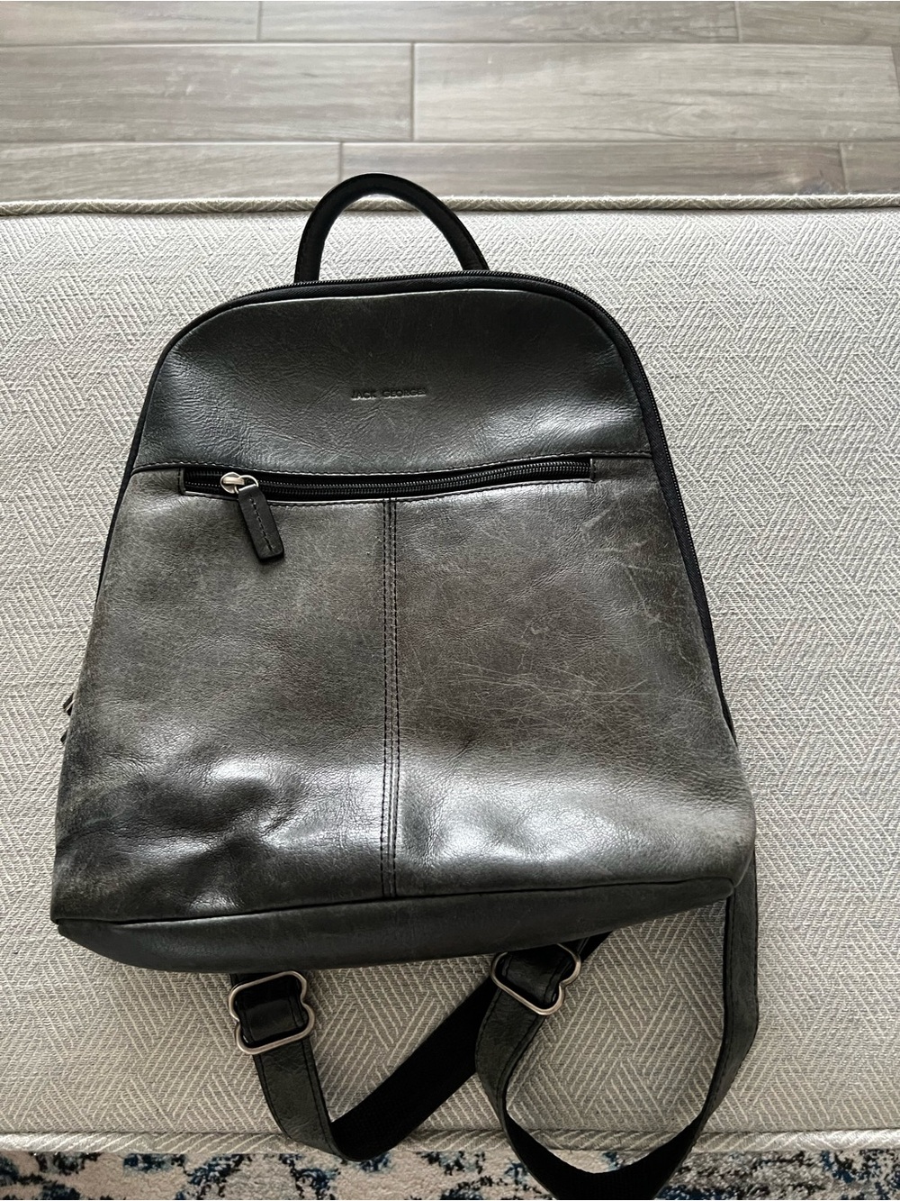 Jack Georges Charcoal gray Leather Backpack with Front Zip Pocket